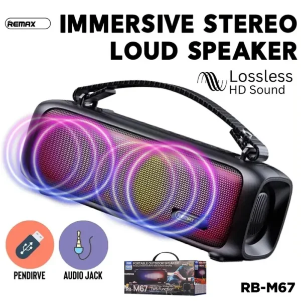 Remax Portable Super Bass Wireless Speaker With Rgb Lights RB-M67