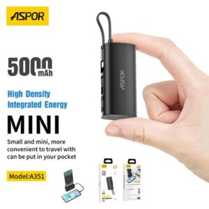 Aspor 5000mAh 2 in 1 Lightning To Type C Flexible Mini Portable Power Bank A-351