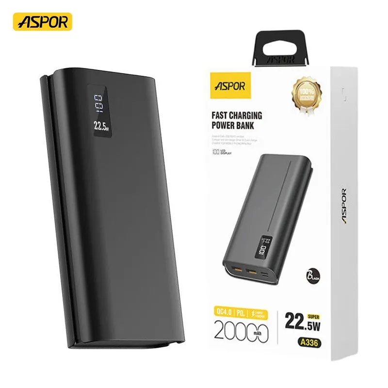Aspor 20000mAh 22.5W Fast Charging Power Bank With LED Display A-336