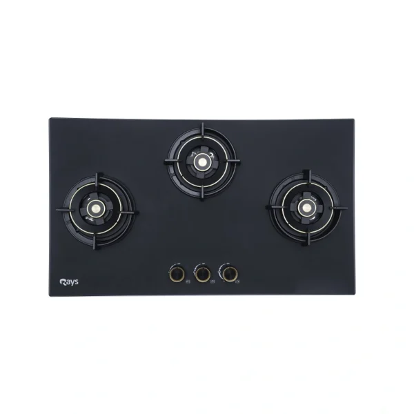 Rays 3 Burners Glass Top Gas Kitchen Hob H&H 8603 G1