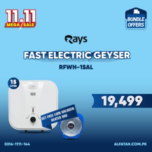 Rays 15L Fast Electric and Storage Geyser RFWH-15AL With Free Halogen Heater