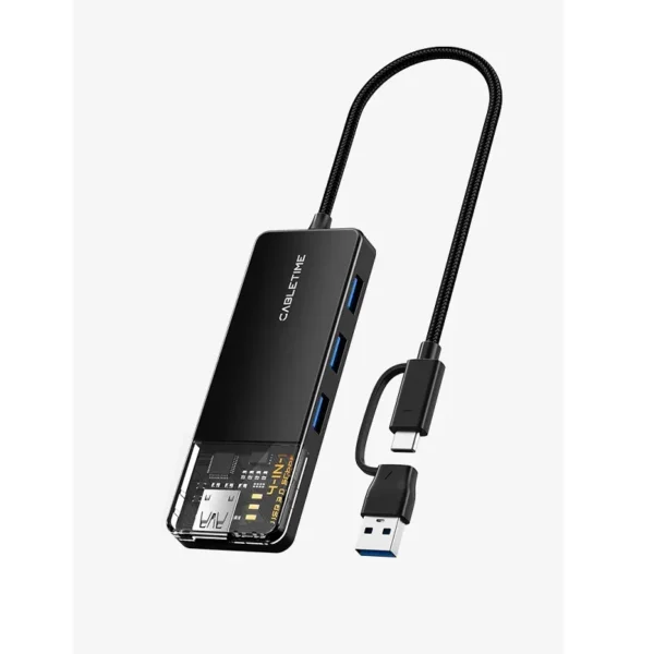 Cabletime USB type C to 4 port USB 3.0 Hub 5Gbps for Mac with Type C to USB Adapter CB03B