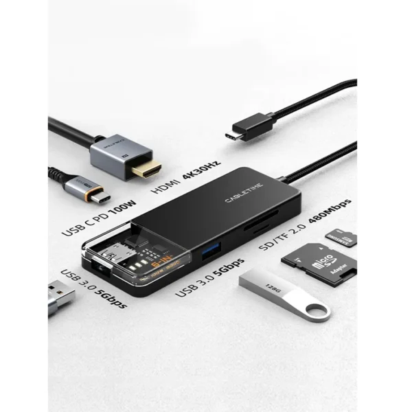 Cabletime 6 In 1 USB Type C Multiport Hub with 4K HDMI 100W Power Delivery CB04B