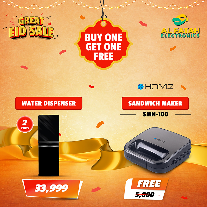Homz 2 Taps Water Dispenser HWD-4002 with Refrigerator Compartment With Free Homz Sandwich Maker
