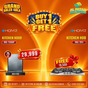 Homz 75cm Kitchen Hood HKH-7500BP With Free Kitchen Hob