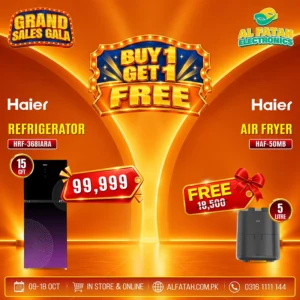 Haier 15 CFT Top Mount Inverter Refrigerator HRF-368IARA With Free Air Fryer