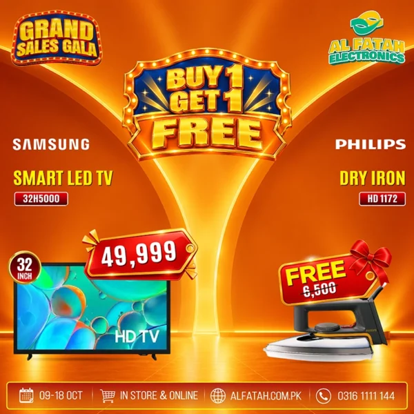 Samsung 32 Inches HD Smart LED TV 32H5000 With Free Dry Iron